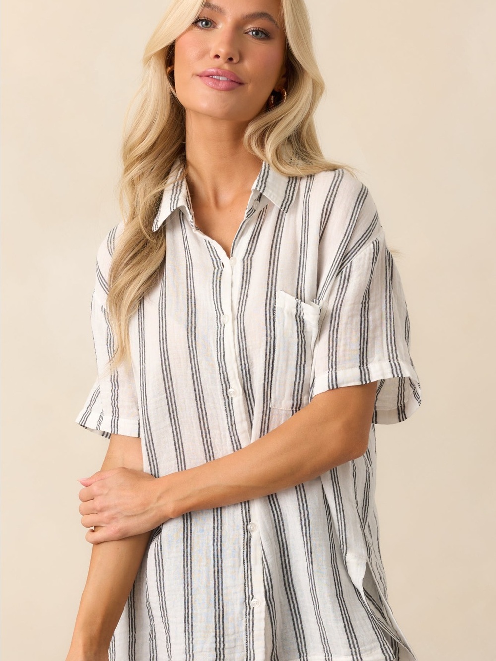 Striped 100% Cotton Button-Down Short Sleeve Top NWT Z Supply Women’s Size S